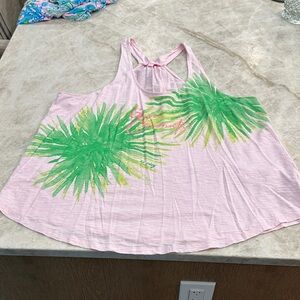 Lilly Pulitzer Pink Tank Top with Green Palm Design Gone Coconuts SZ xl